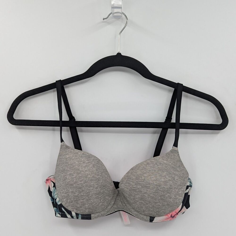 Victoria's Secret PINK Bra Women's 34B Gray Floral Colorblock Lightly Lined